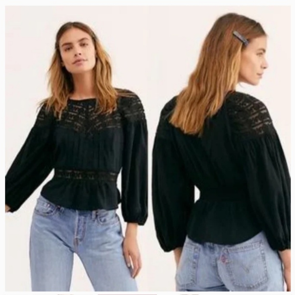 Free People Sweet Mornings Black Blouse